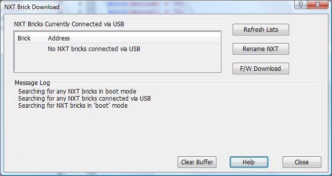 Firmware update interface for NXT robots