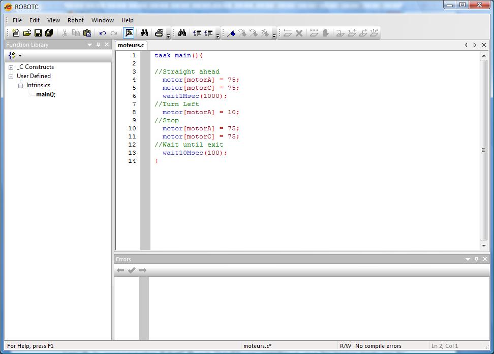 Interface RobotC for NXT robots