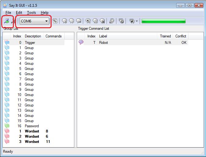 Connecting to the module using the Say-it GUI