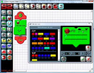 Inserting the sound tile in the programming interface of the Scribbler 2 robot