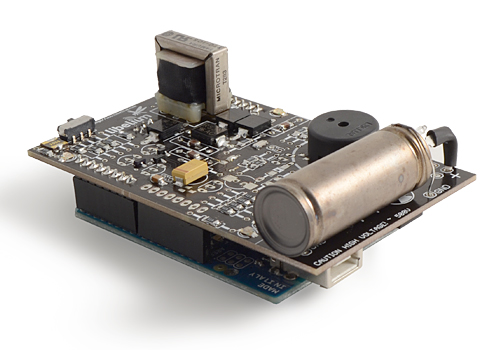 Radiation Arduino Shield with the Arduino Uno board connected together